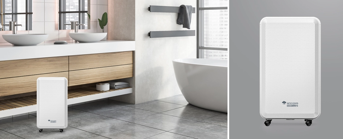 MyCond Roomer Smart 12  A compact dehumidifier ideal for bathroom use.