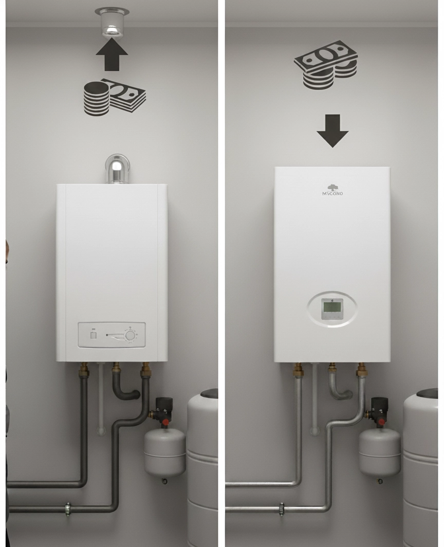 Сравнение эффективности отопления: тепловой насос Mycond и газовый котел